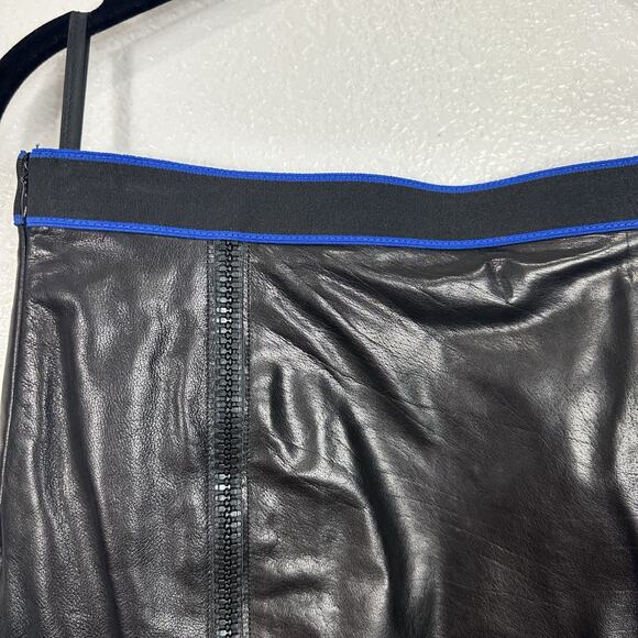 Miu Miu Black Leather Pencil Skirt 38 Blue Trim Italy Genuine Designer Midi Y2K - Picture 6 of 14